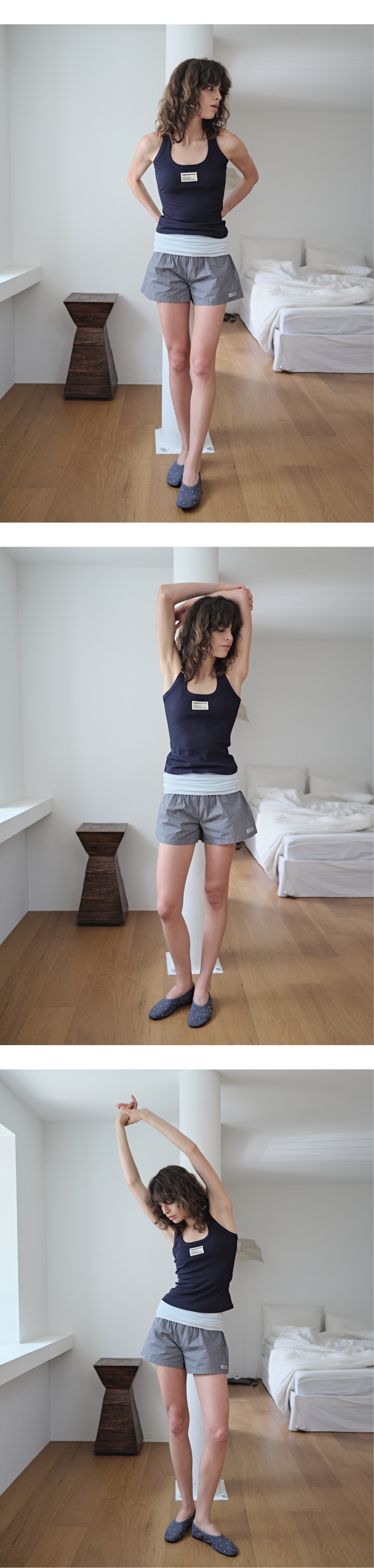 Fold-over waist stripe shorts_blue black