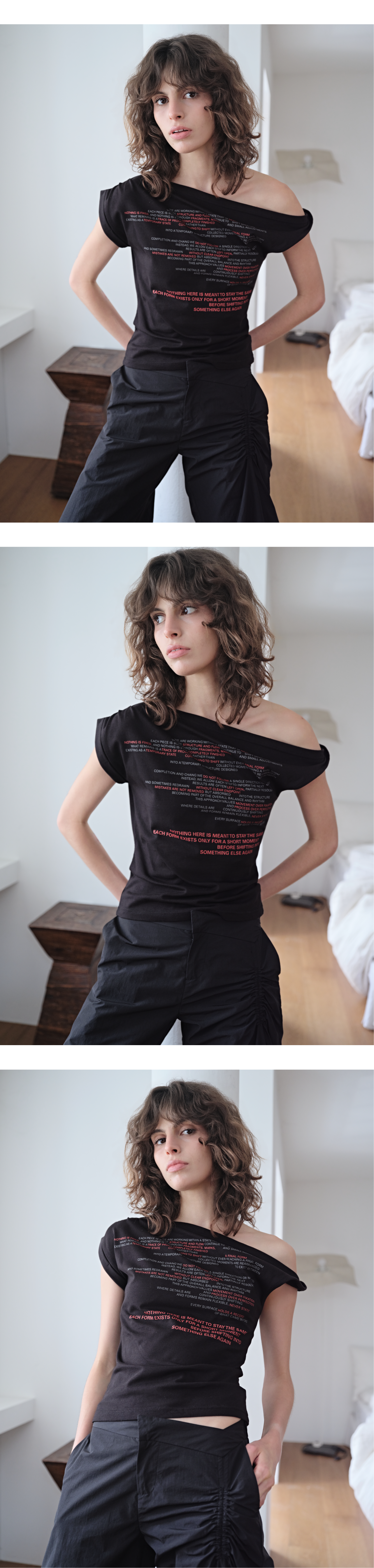 Twist tuck off-shoulder T_black