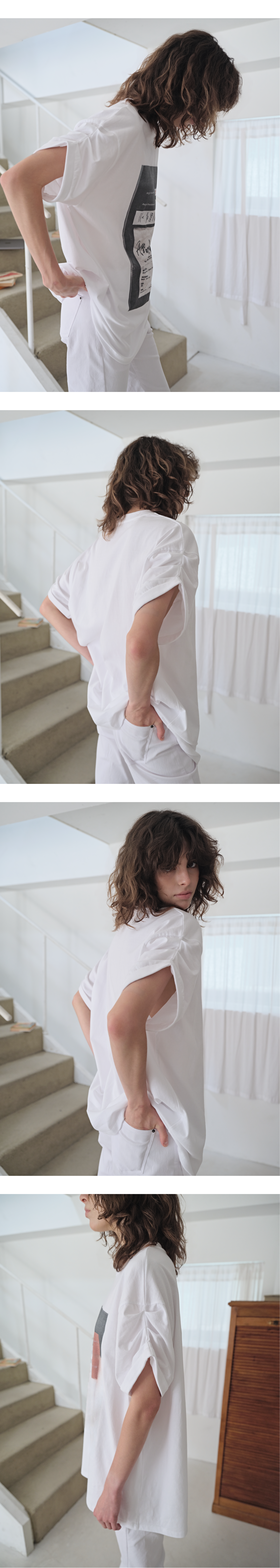 Tuck roll-up sleeve graphic T_white