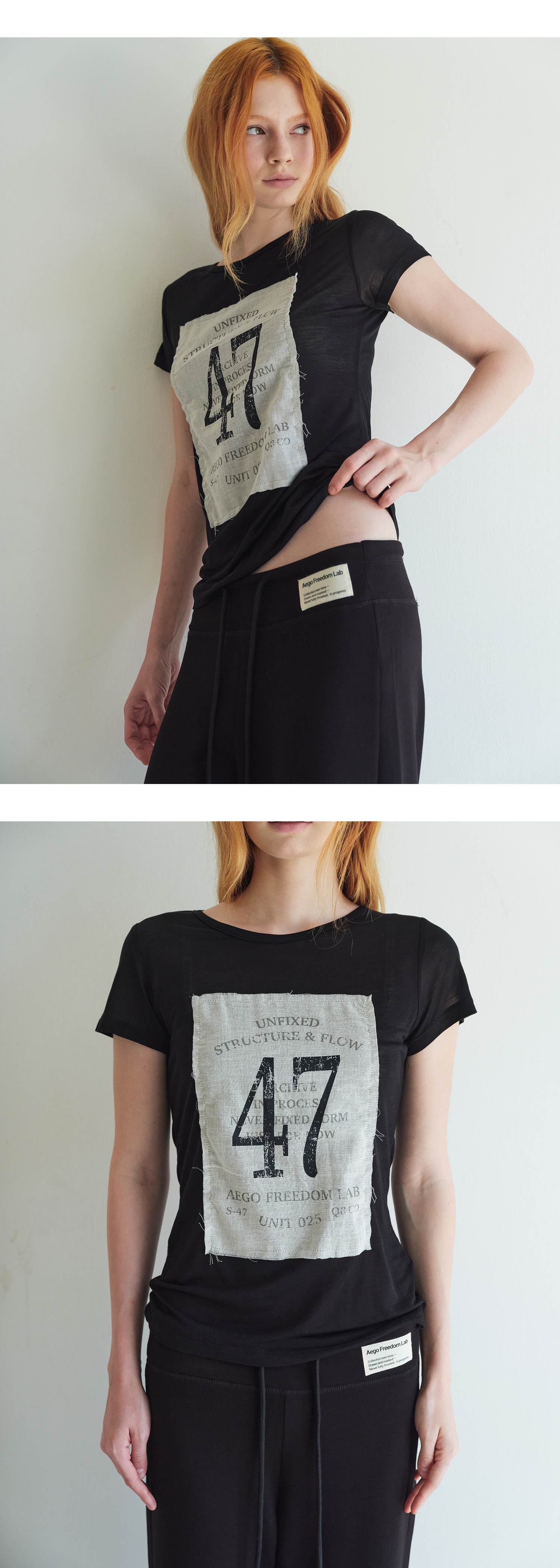 Sheer gauze patch graphic T_black