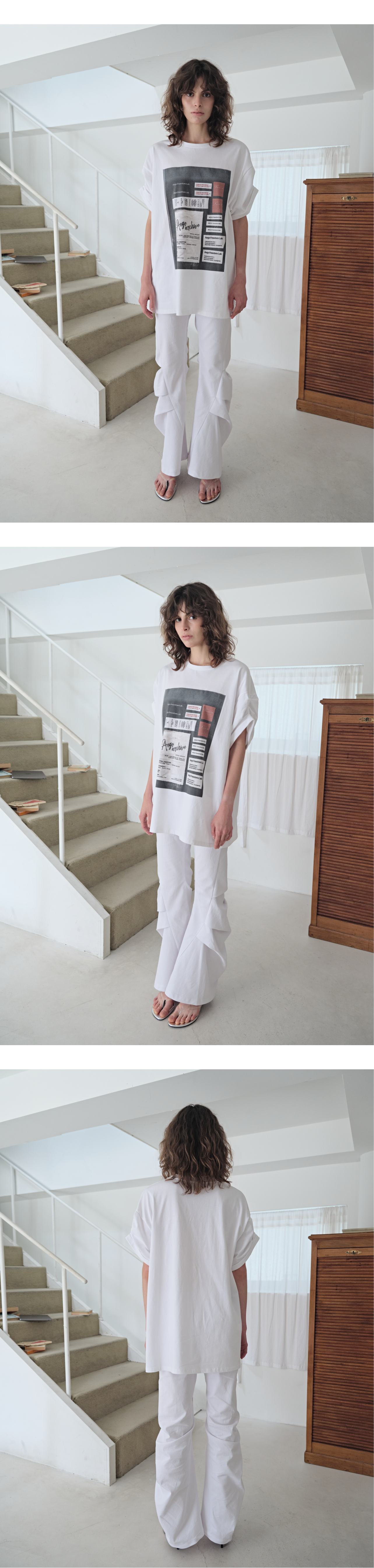 Tuck roll-up sleeve graphic T_white