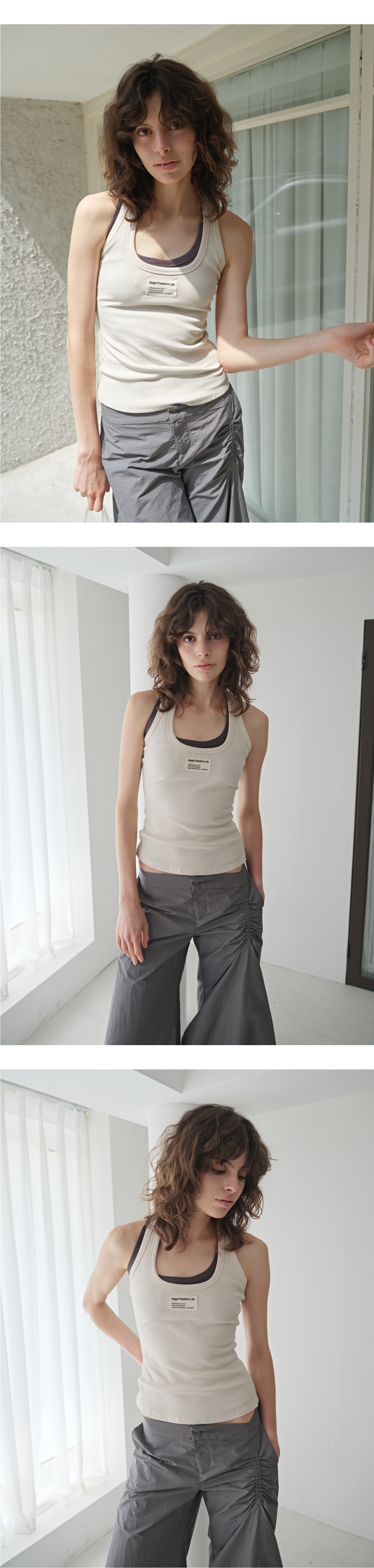 Canvas mini tag rib tank top_cream beige