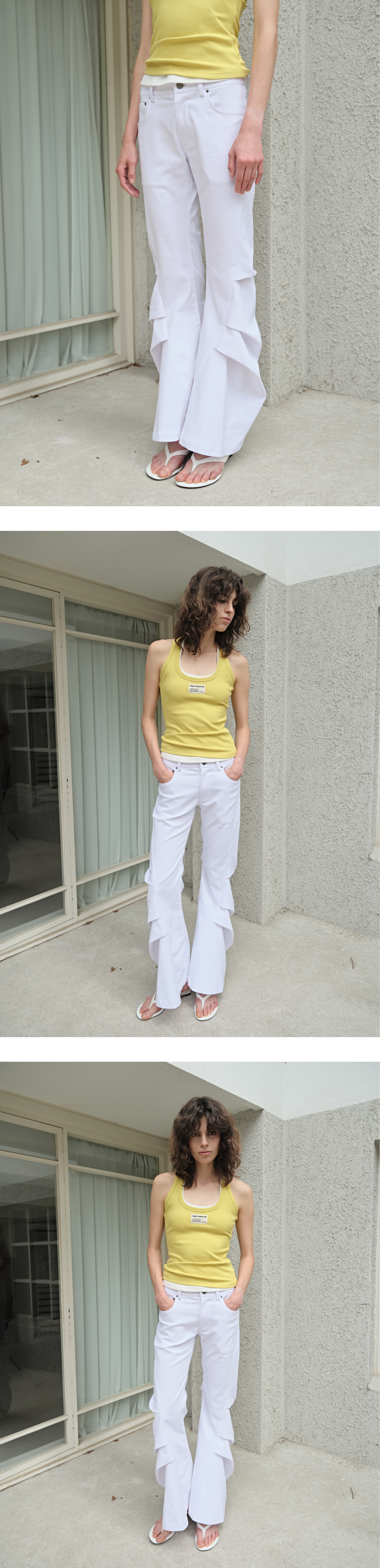Draped tuck low-rise bootcut jeans_white