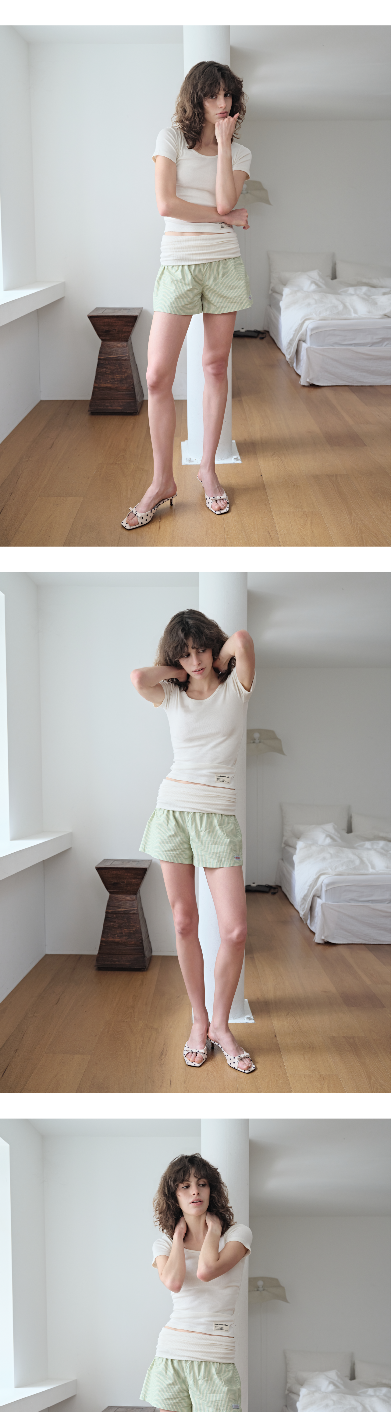 Fold-over waist stripe shorts_green