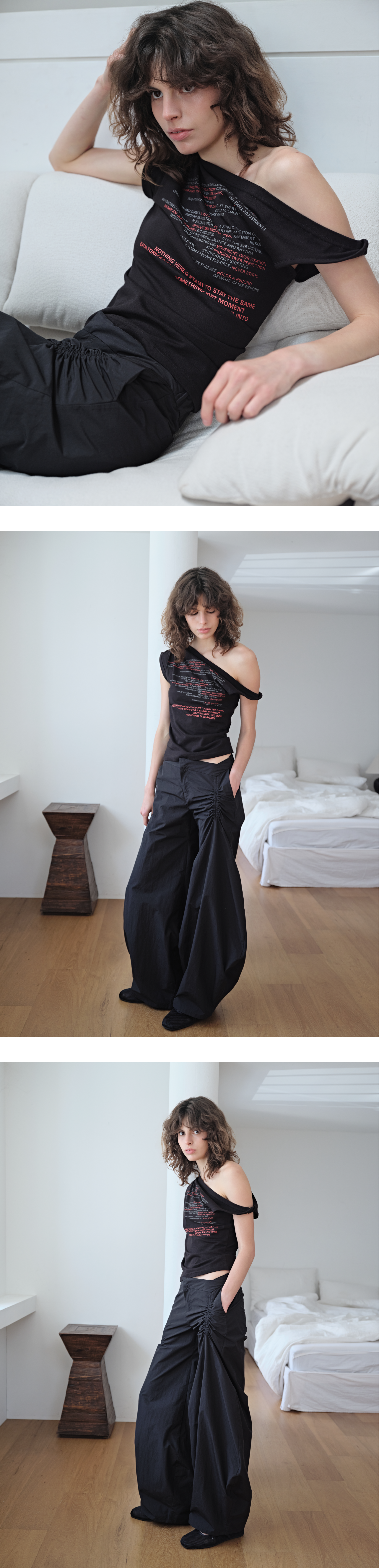 Twist tuck off-shoulder T_black