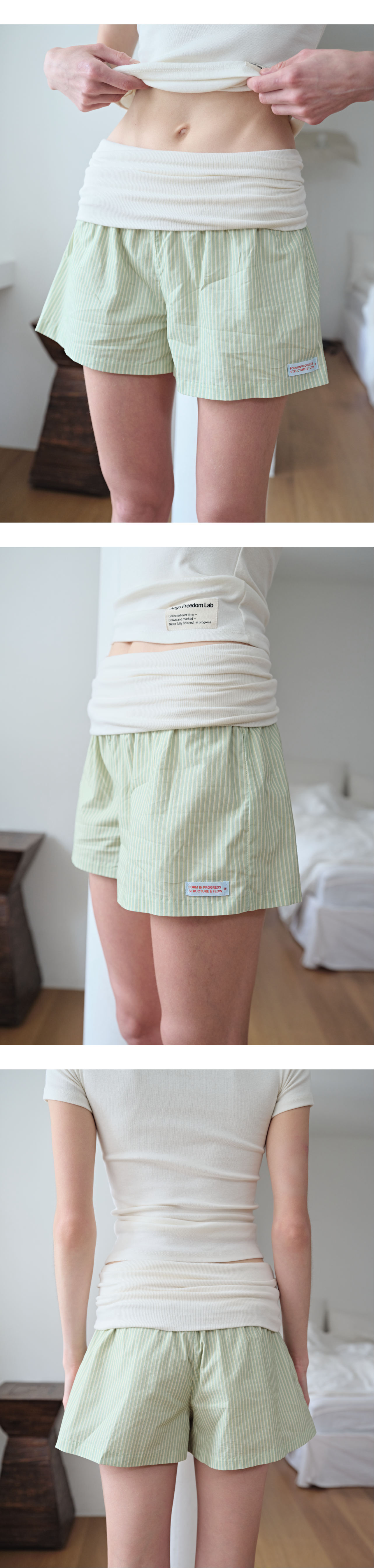 Fold-over waist stripe shorts_green