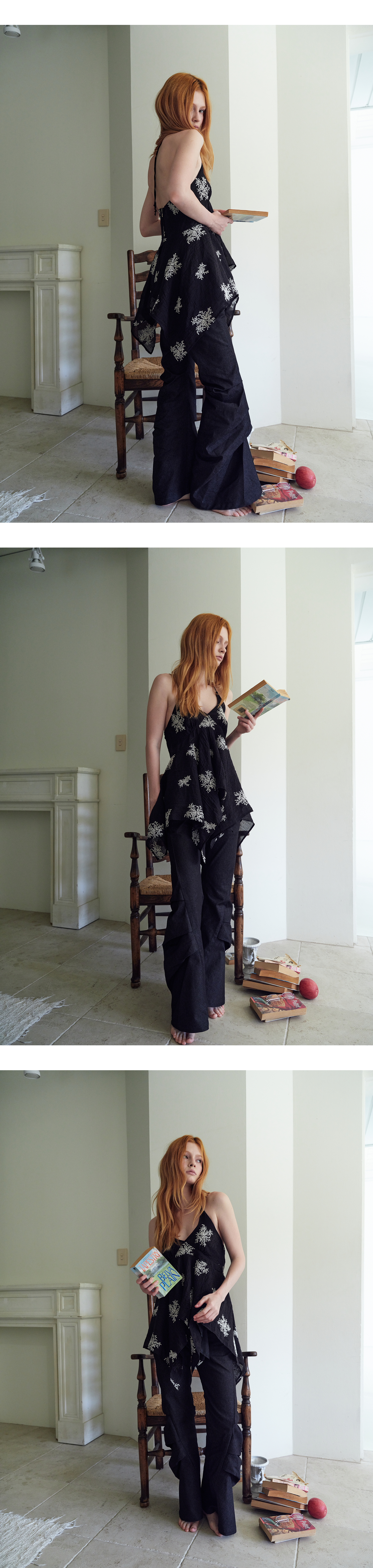 Floral halter blouse_black