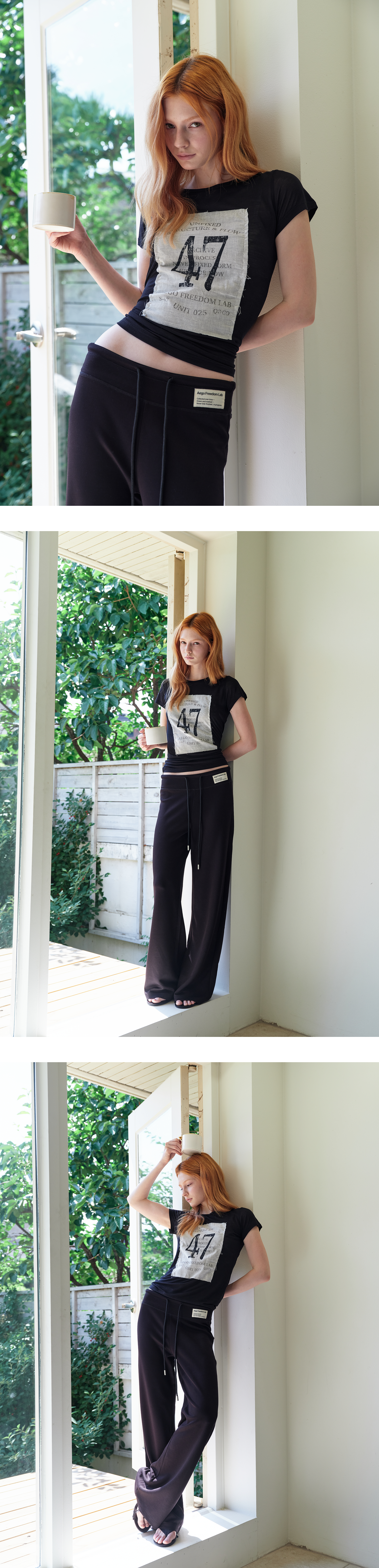 Sheer gauze patch graphic T_black