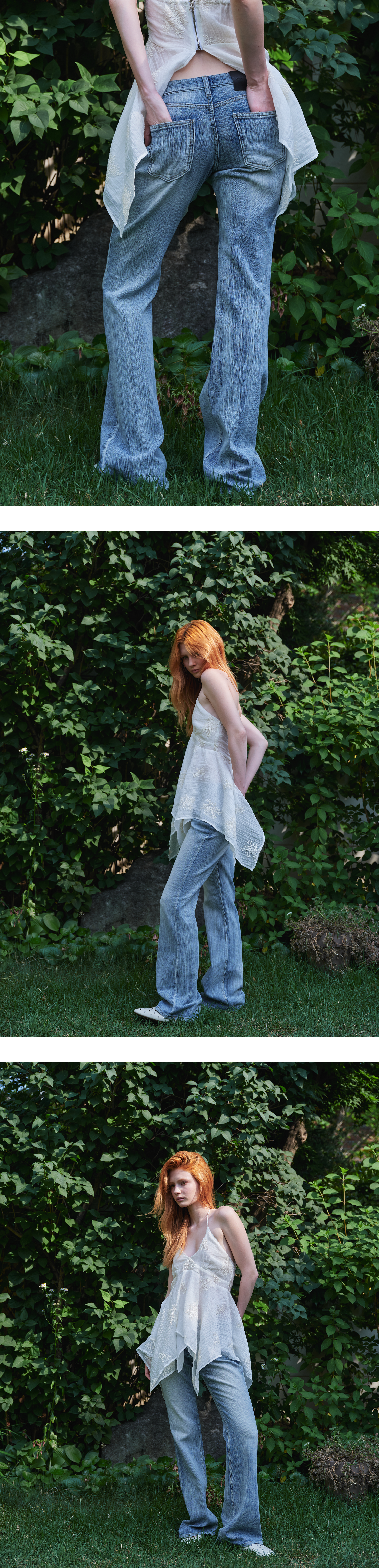 Striated light wash low-rise bootcut jeans