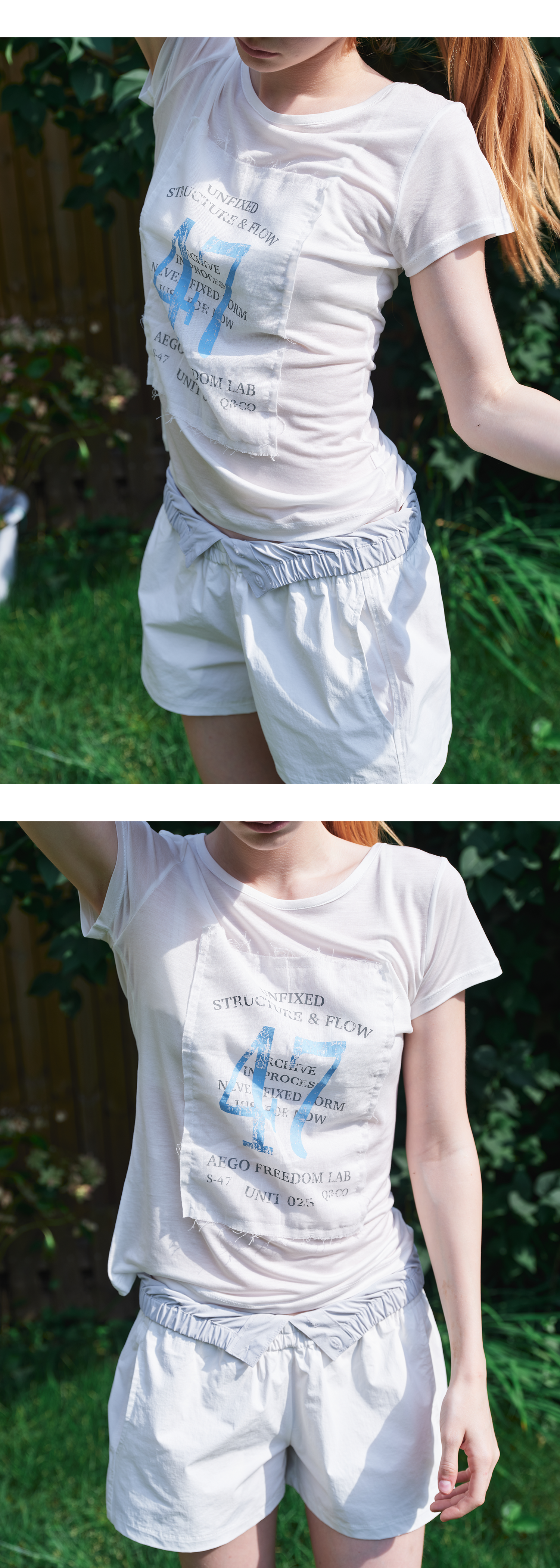 Sheer gauze patch graphic T_white