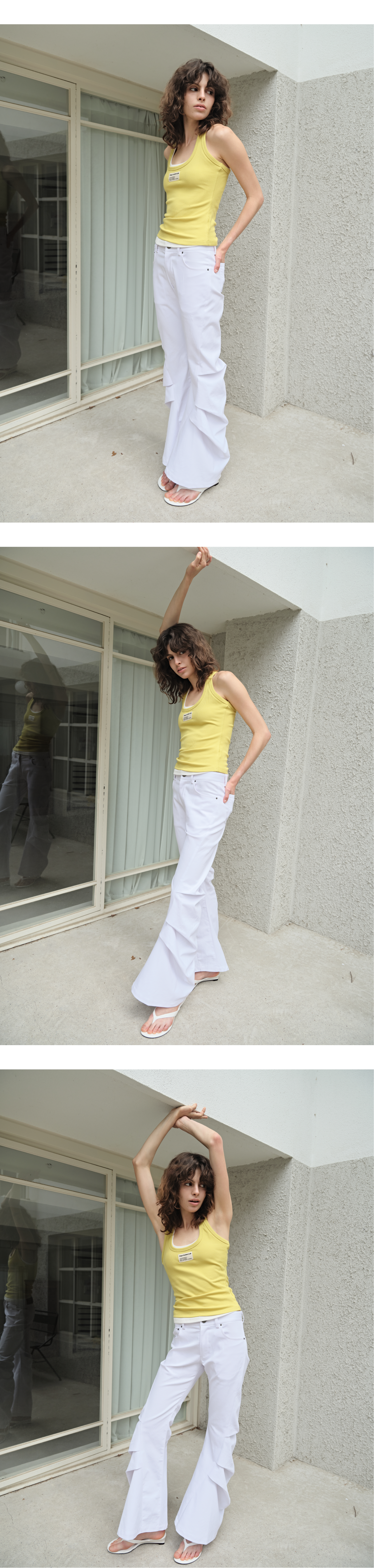 Draped tuck low-rise bootcut jeans_white