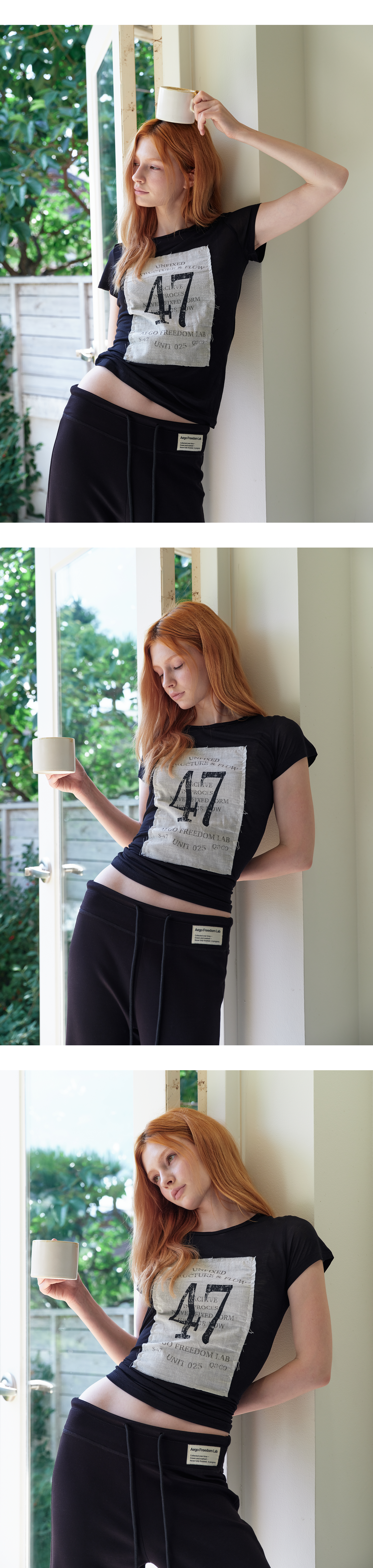 Sheer gauze patch graphic T_black