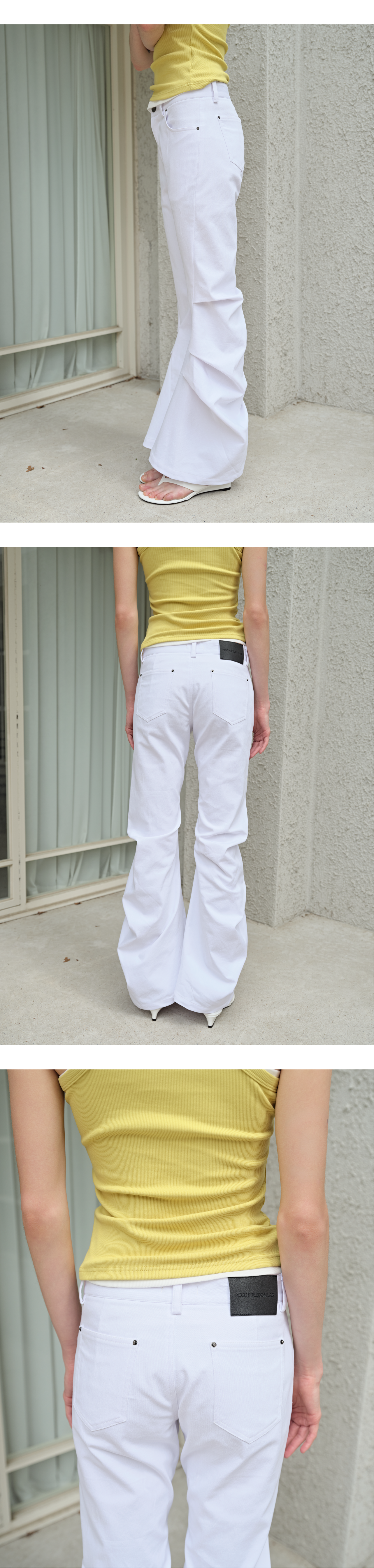 Draped tuck low-rise bootcut jeans_white