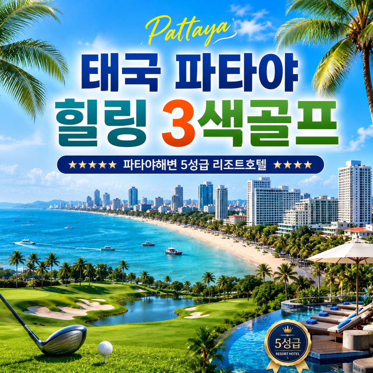 [파타야] 해변 5성급 리조트호텔 - 힐링 3색골프 (부라파/이스턴스타/방프라)