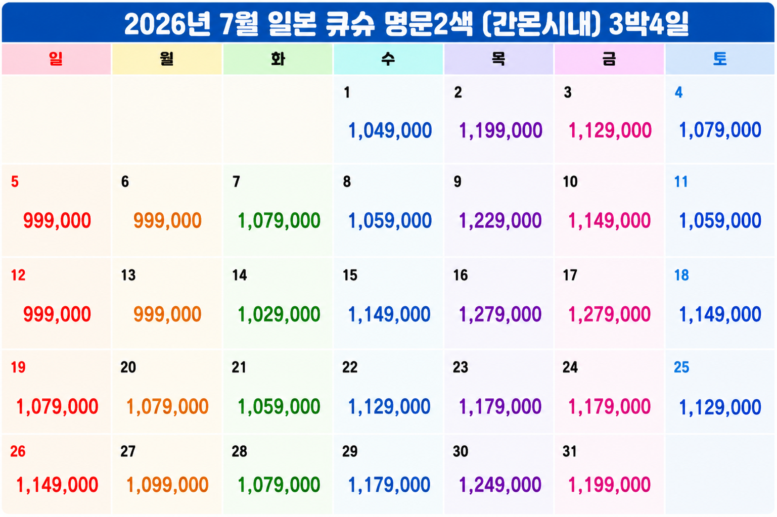 [6월 ~7월] 큐슈 명문 2색 (간몬시내 숙박) 2박 / 3