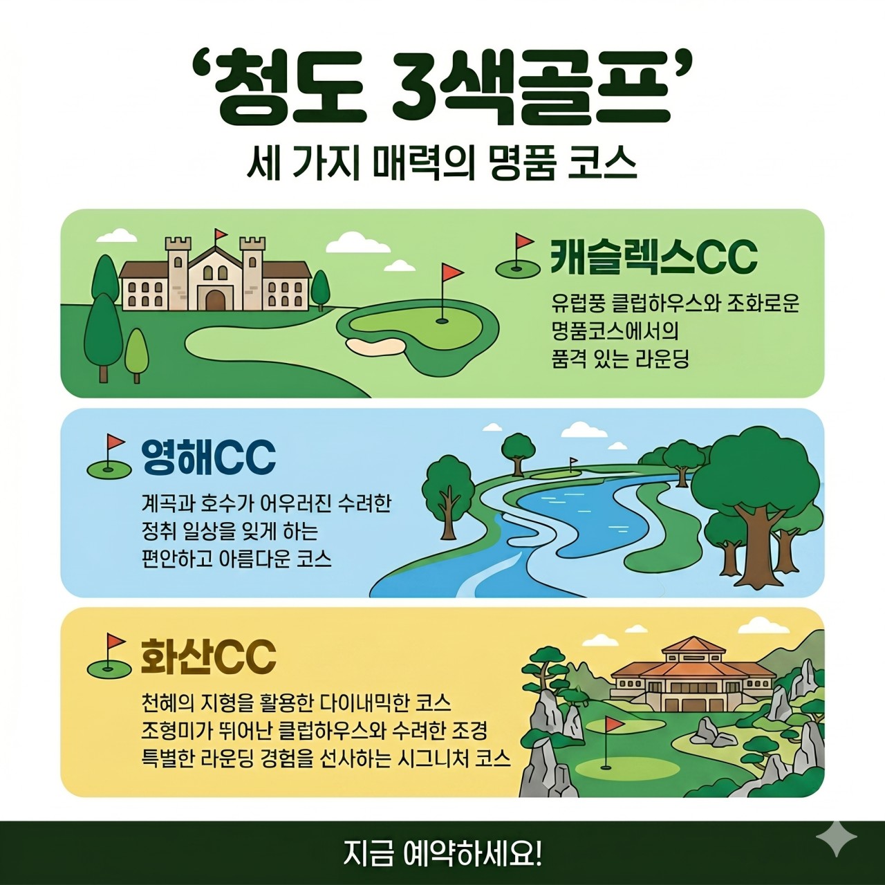 [청도] 3색 골프장 라운딩과 5성급 시내호텔 - 5월 21일(목) 출발 3박4일 / 4~6월 매일출발 정리