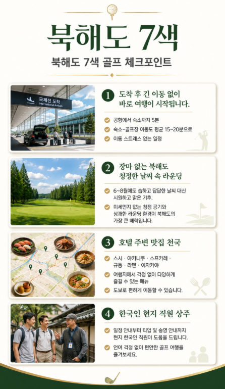 [7월 ~ 8월 특가] 북해도 7색 골프투어 4일 (치토세 시내 숙박)