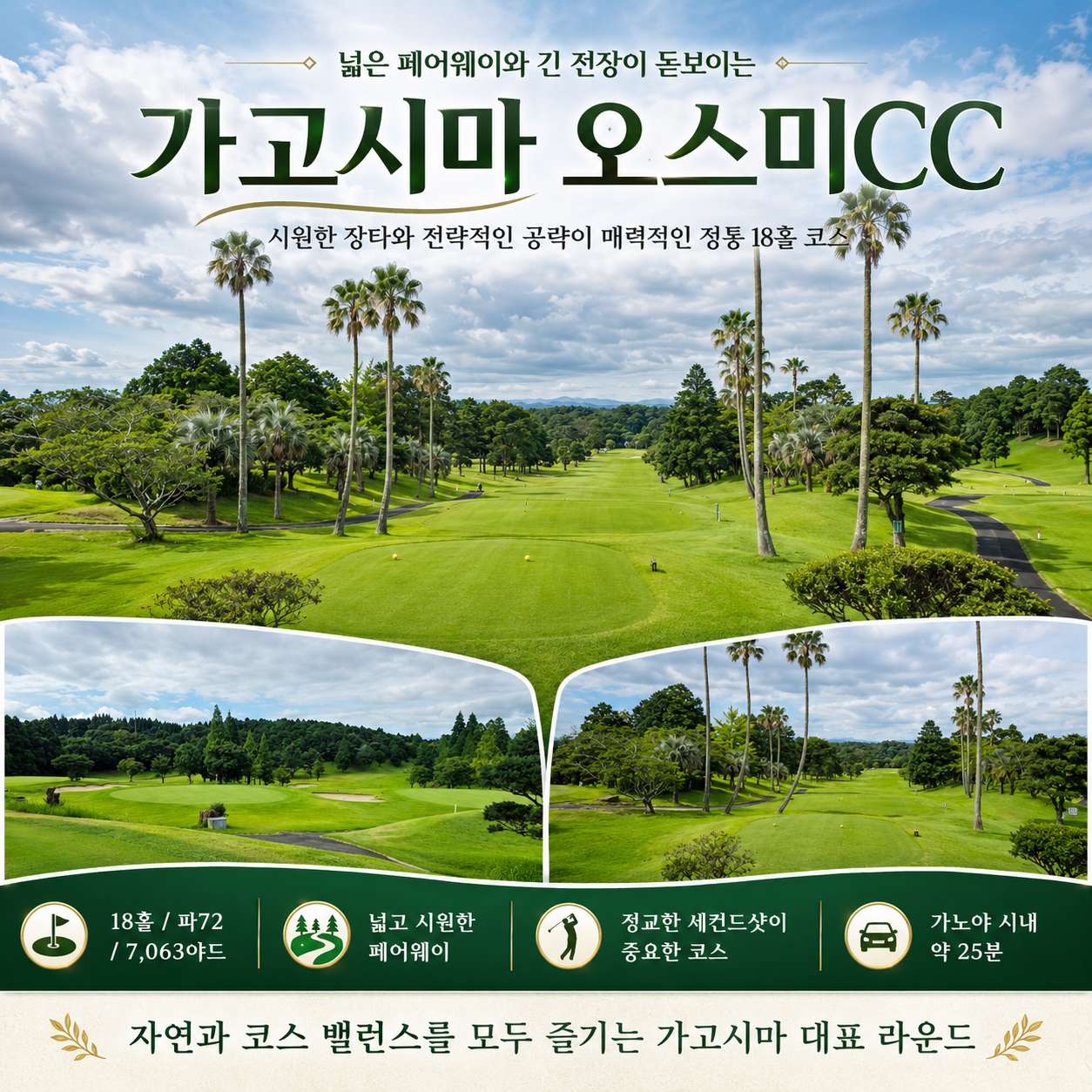 [3색골프+천연온천+무료관광] 가고시마 미야코노조 시내 3색 골프