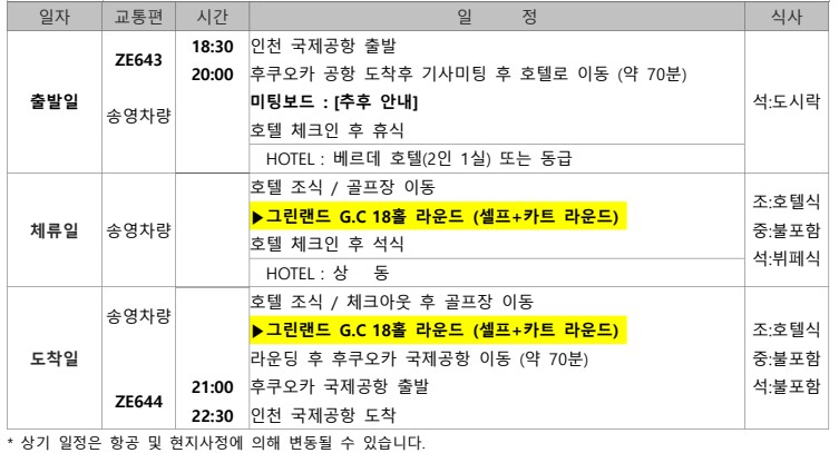 [후쿠오카/구마모토] 그린랜드 리조트 골프패키지 - 큐슈 최대 테마파크+온천+휴양단지