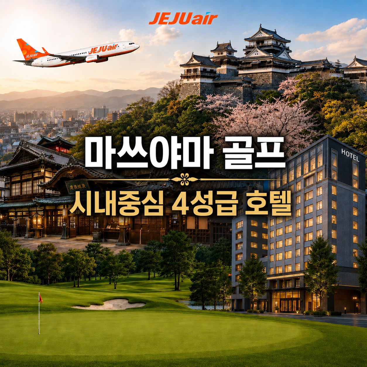 [마쓰야마] 시내중심 4성급호텔 - 해발 600m 시원한 여름골프 - 도보 자유관광