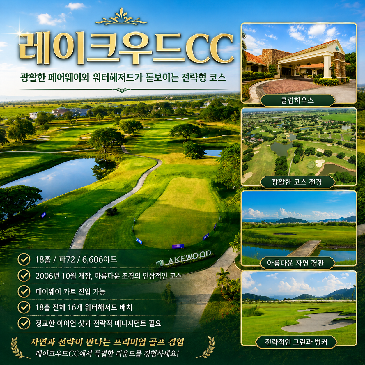 [단 하루 출발·초특가] 클락 명문 2색 골프 3박5일