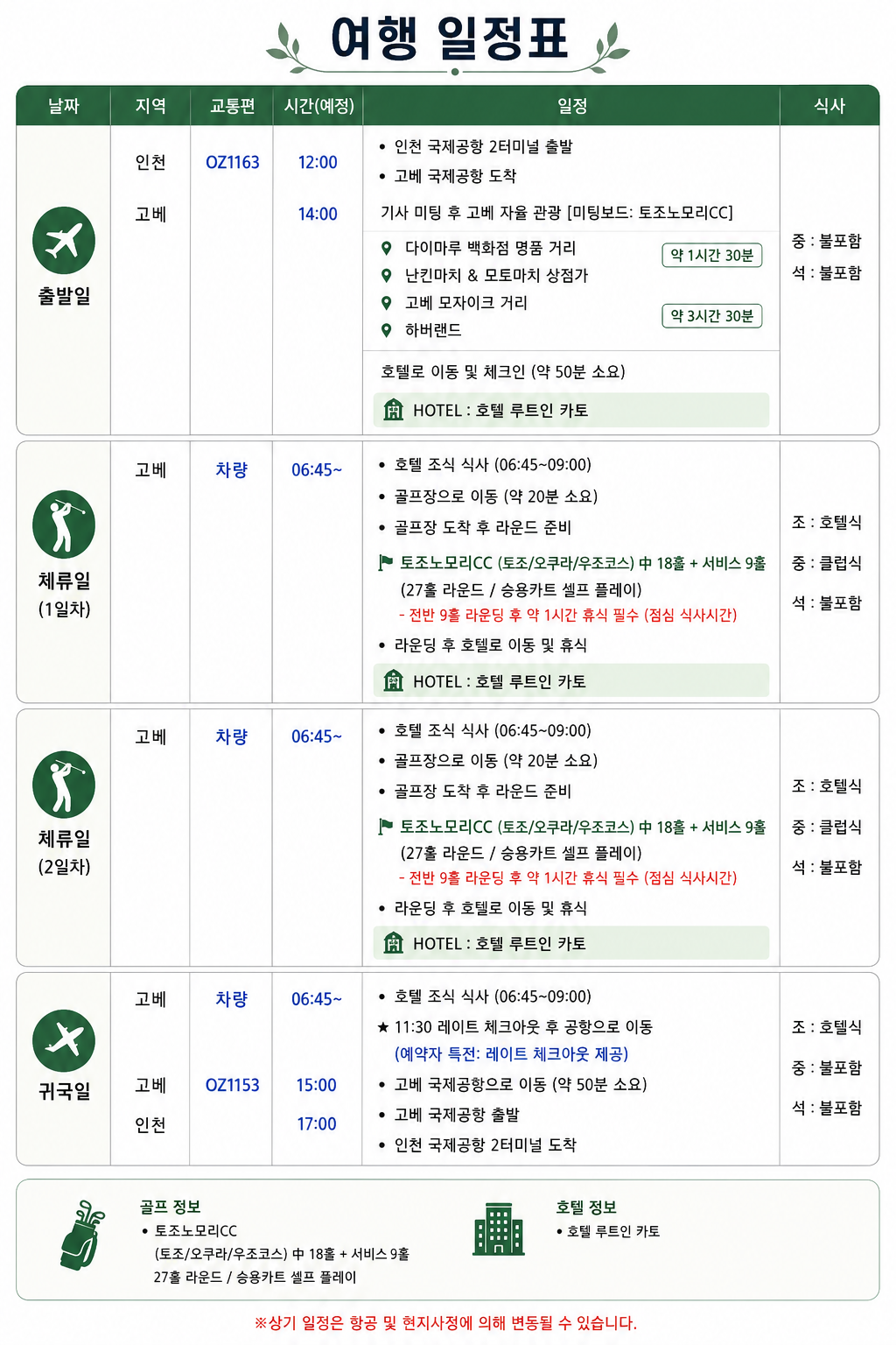 [하루 27홀씩 꽉 차게!] 고베 토조노모리CC 54홀+핵심관광 4일｜아시아나항공 직항