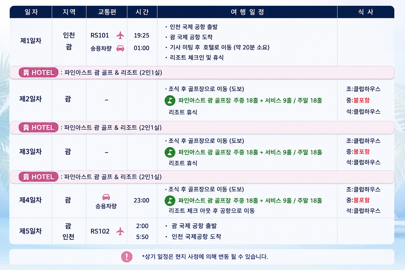 [괌] #9홀서비스 - 파인이스트 골프리조트 9월까지 매일출발 / 완벽한 라운드와 여유로운 휴식