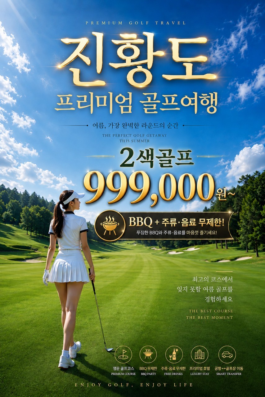 [천진 진황도] 북해도 절반금액으로 떠나는 시원한 여름골프 - BBQ 디너뷔페 1회포함 (대한항공/아시아나)