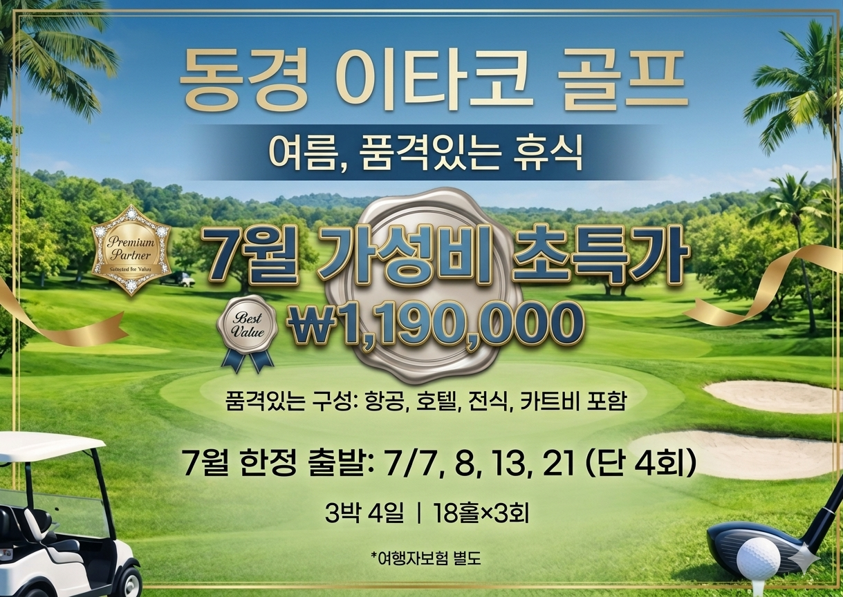 [동경] 7월 7일 / 8일 / 13일 / 21일 출발 #3박4일 #시내호텔 - 이타코 3색골프