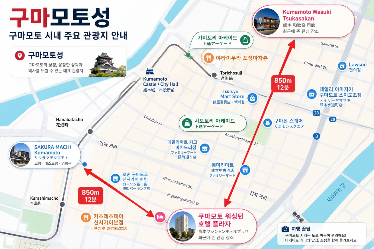 [구마모토] #시내중심 #온천호텔 #도보자유관광 - 한국인 드라이버의 친절한 안내 / 매일 다른코스 라운드