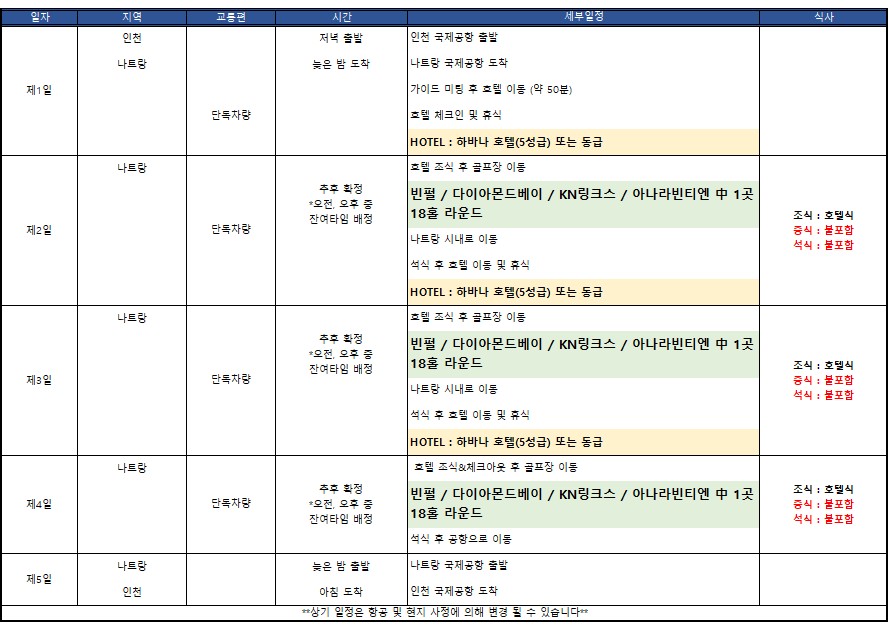 [나트랑] 5성급호텔 3색 3박5일