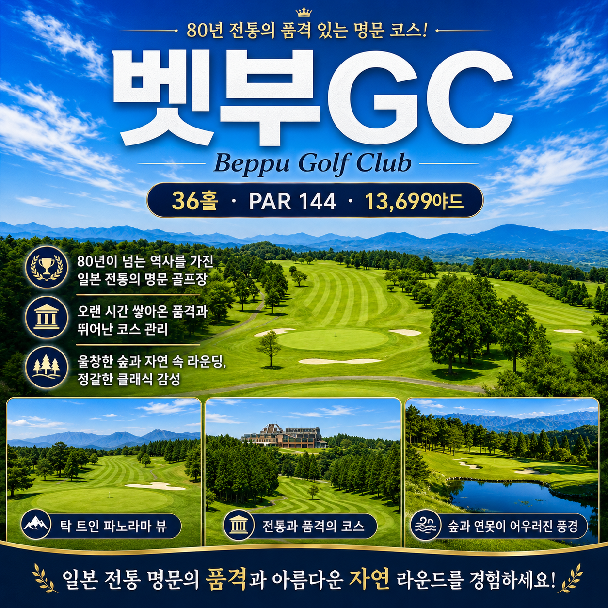 [골프치고 온천하고] 벳부 힐링 골프투어 2박3일