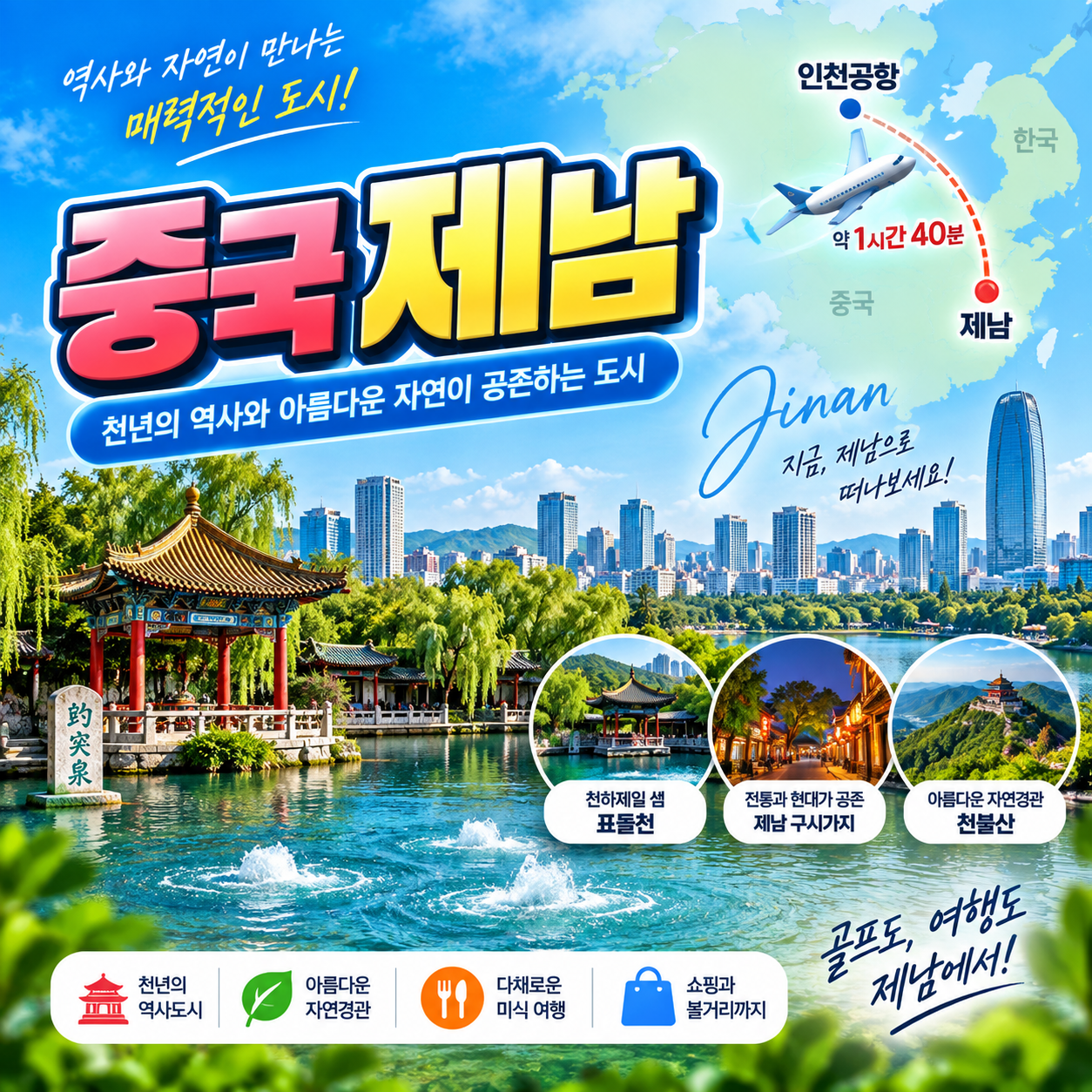 [노캐디 OK & 온천 힐링] 중국 제남 국과CC 3박4일