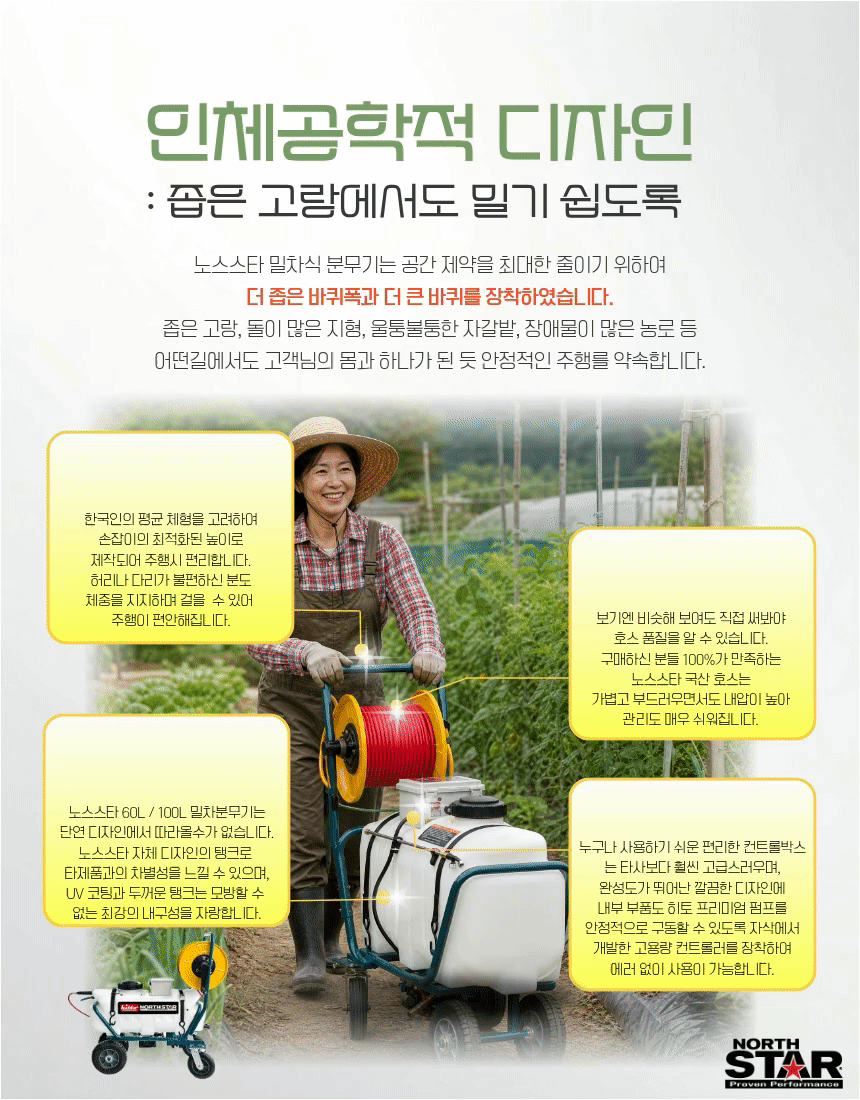 [NS60-HT15152 NEW] 60L 4륜 밀차식 고압 충전 분무기 12V 18V 리튬밧데리 전동 충전식 농약