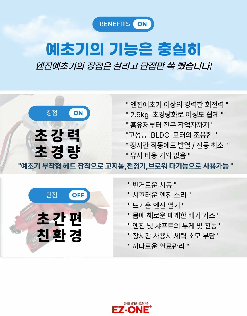 초경량 무선 충전예초기 벌초 잡초제거 20-60V 프리볼트 풀셋트 이지원 EZ-2060