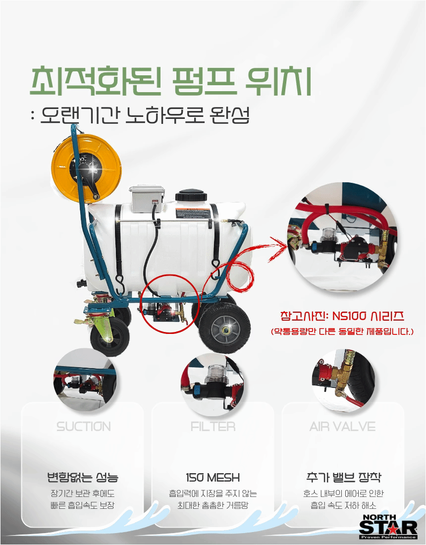 [NS60-HT15152 NEW] 60L 4륜 밀차식 고압 충전 분무기 12V 18V 리튬밧데리 전동 충전식 농약