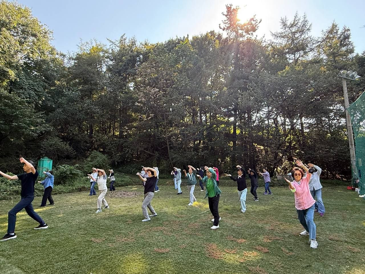 야외 태권도 품새 수련