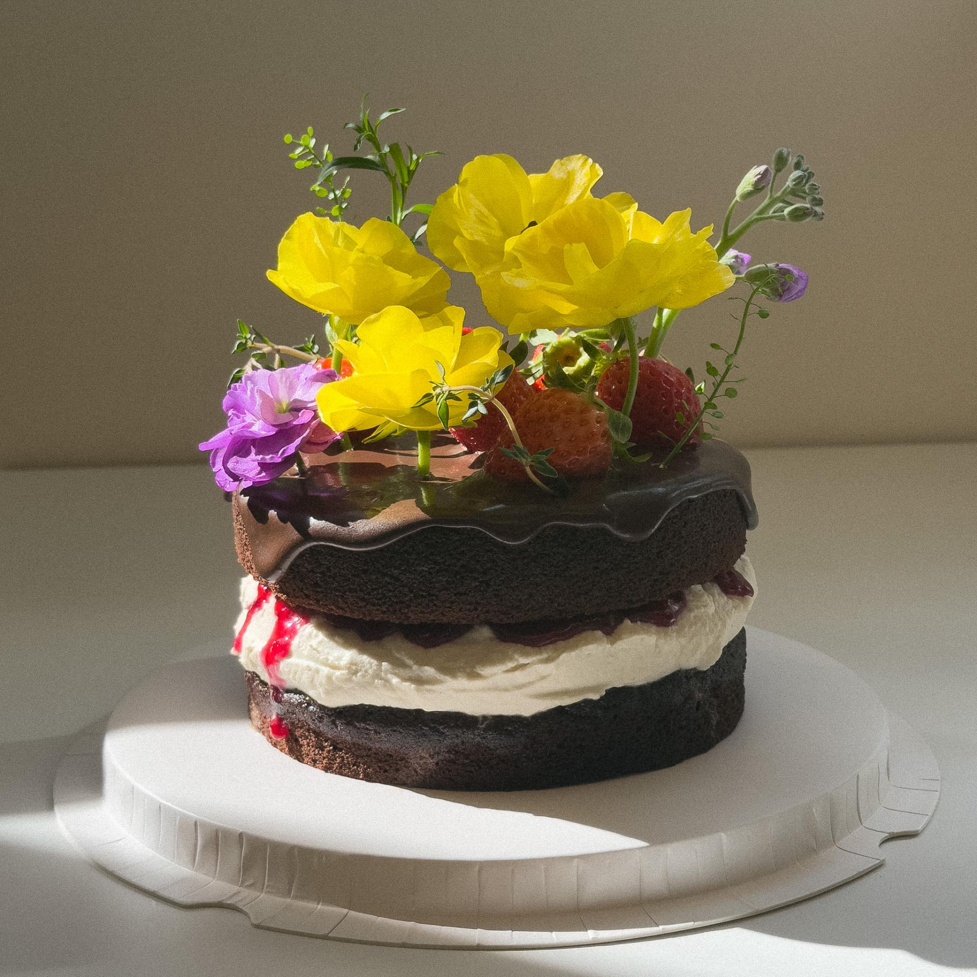 1단 생화 케이크 / 1-tier Flower Cakes