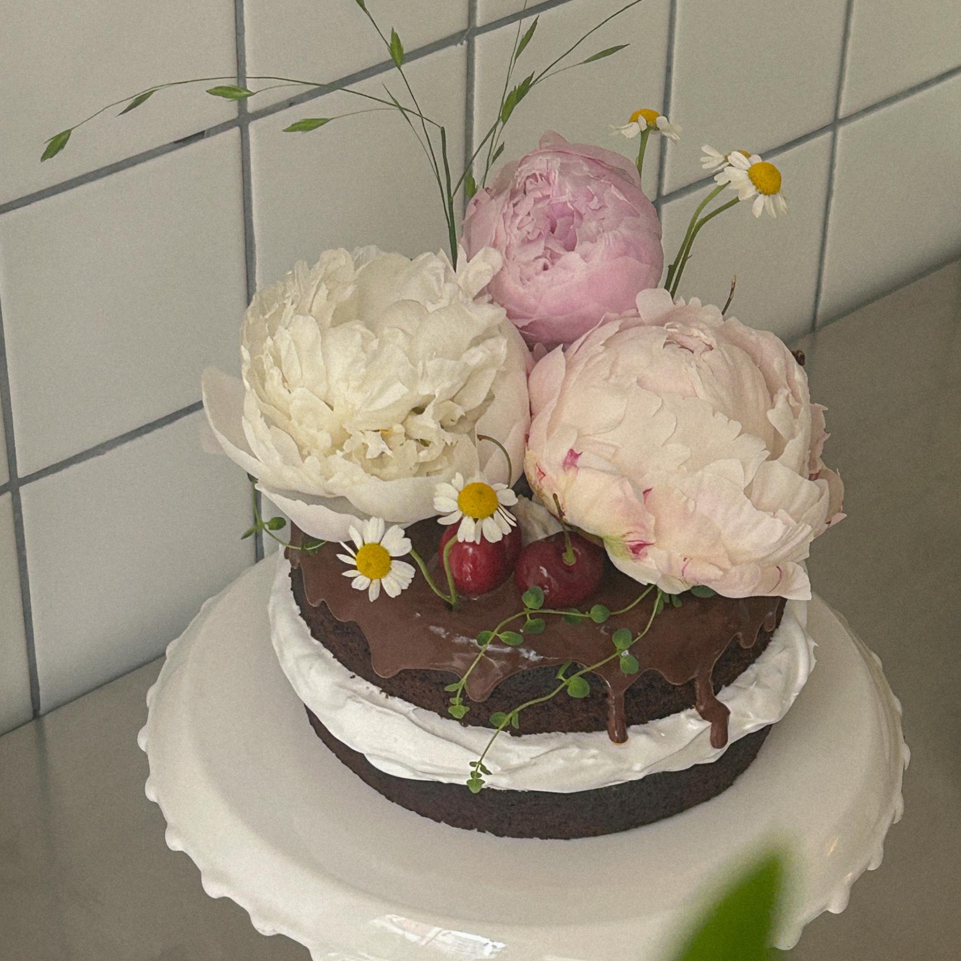 1단 생화 케이크 / 1-tier Flower Cakes