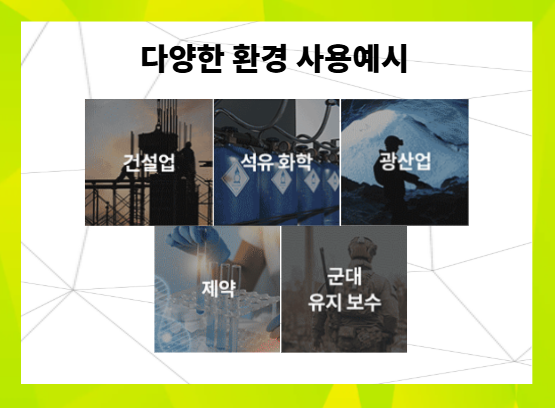 3M 7500 시리즈 반면형 면체 제품 사용 추천 환경을 설명하는 이미지