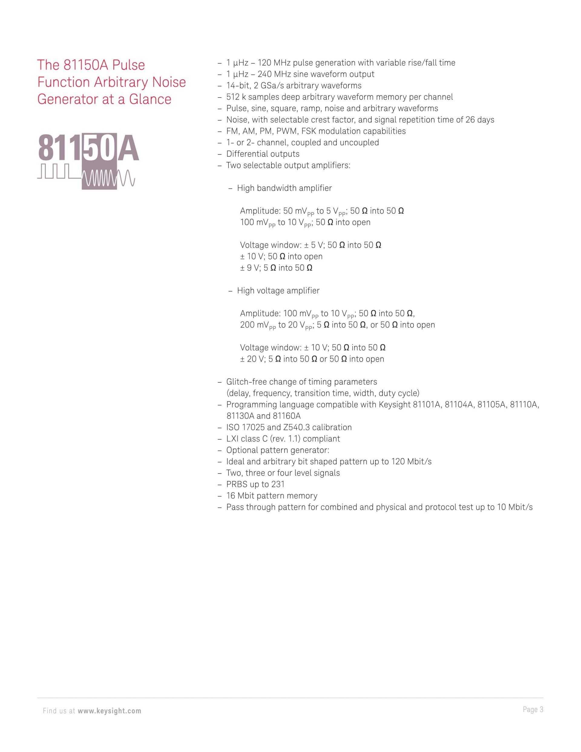 KEYSIGHT 키사이트 81150A | 펄스 함수 임의 노이즈 발생기 (가격문의)