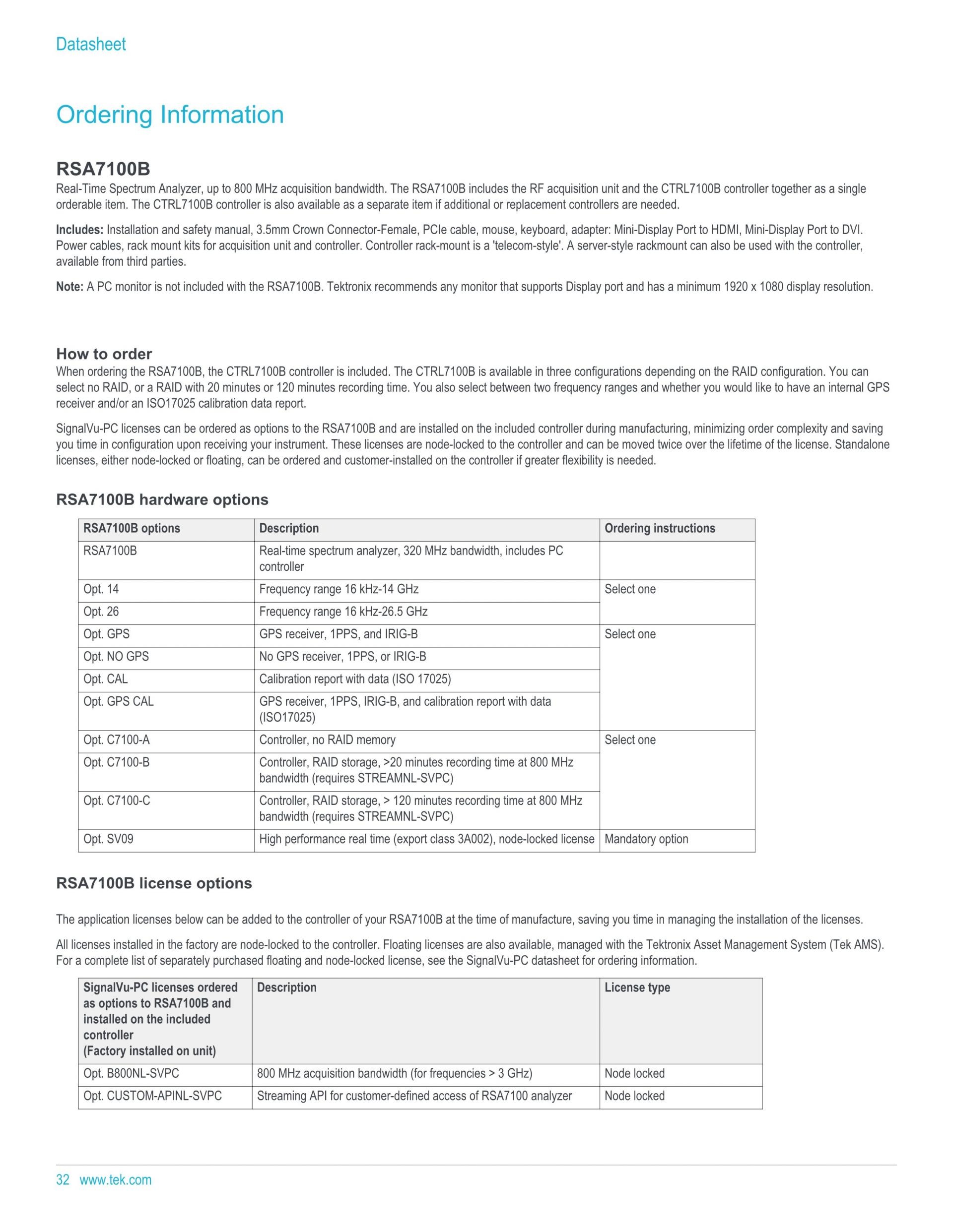 TEKTRONIX 텍트로닉스 RSA7100 광대역 신호 분석기 시리즈 RSA7100A / RSA7100B (가격문의)