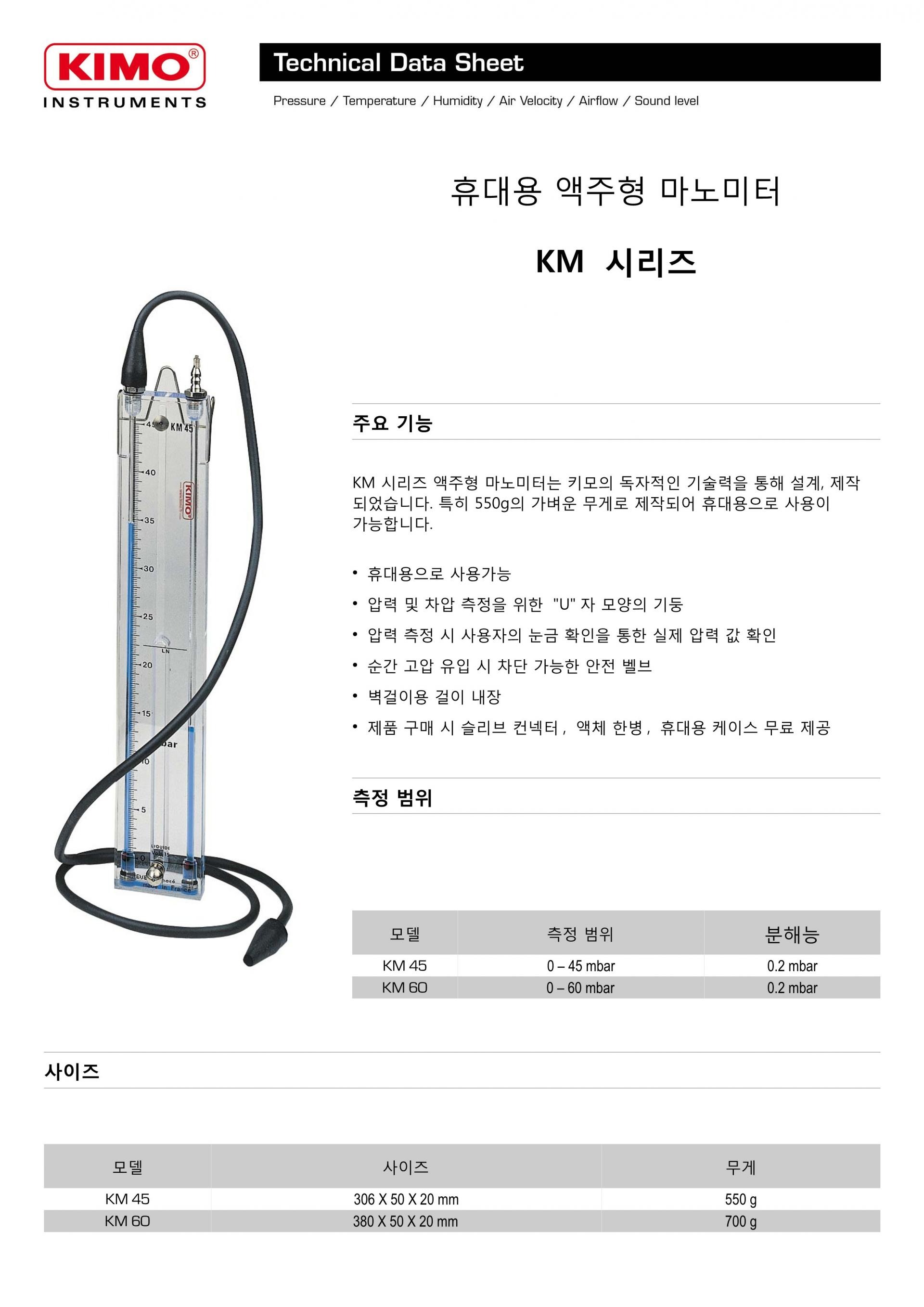 키모 KIMO KM 액주형 마노미터 시리즈 (U자형) KM 45 / KM 60 – 굿맨시스템 ()