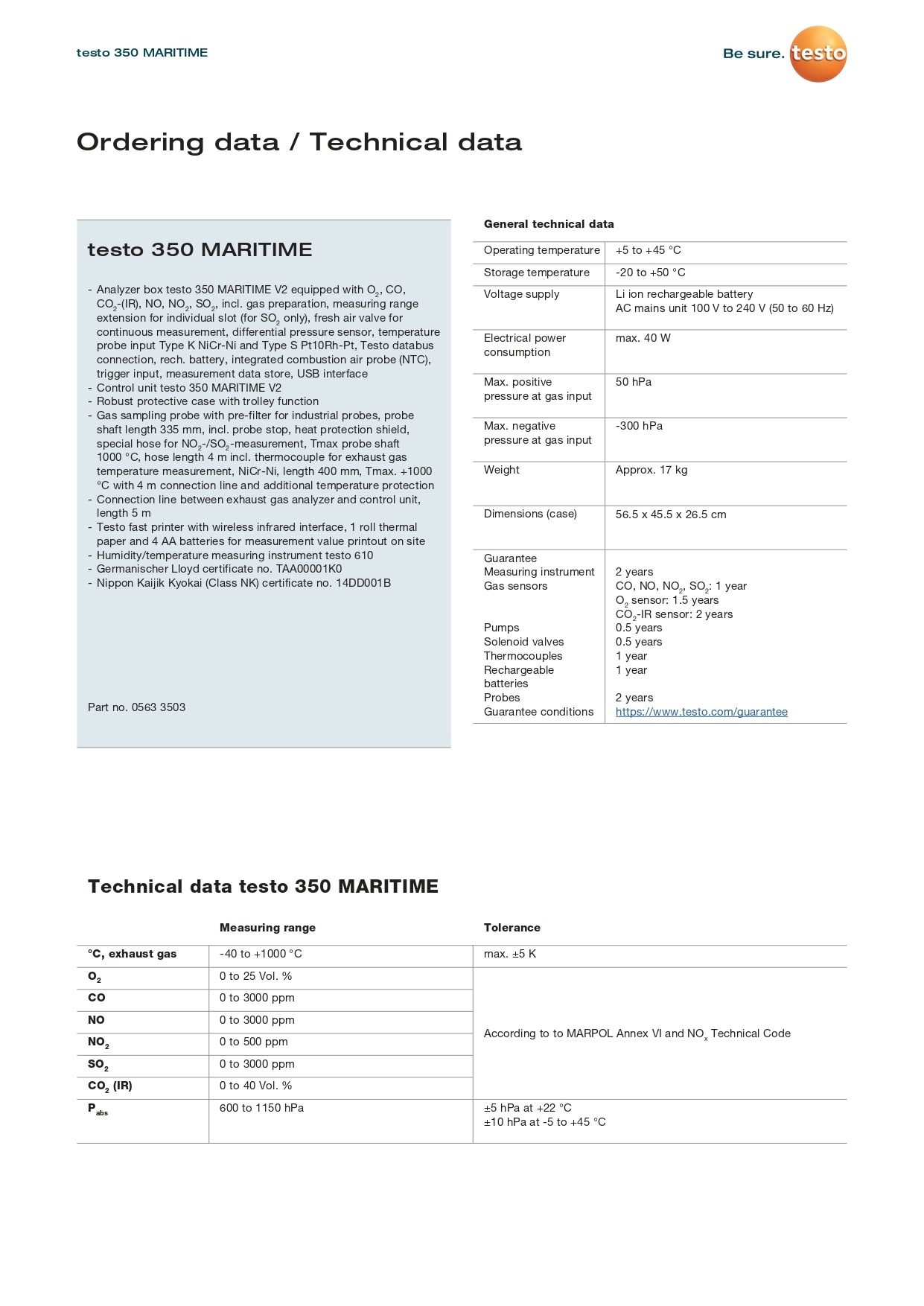 테스토 TESTO 350-Maritime 선박용 연소가스 분석 시스템 (가격문의)