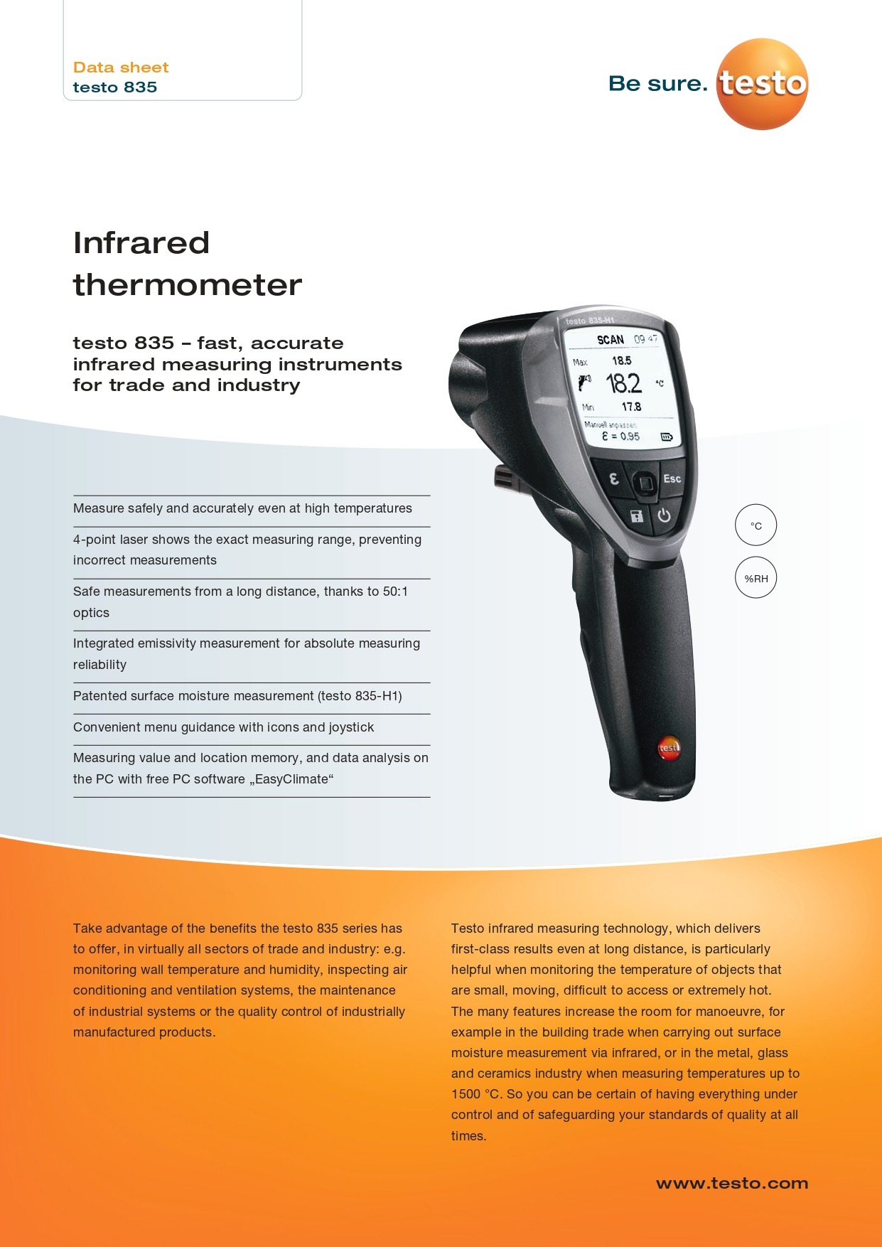 테스토 TESTO 835-T1 / 835-T2 / 835-H1 산업용 적외선 온도계 (시리즈별 가격문의)