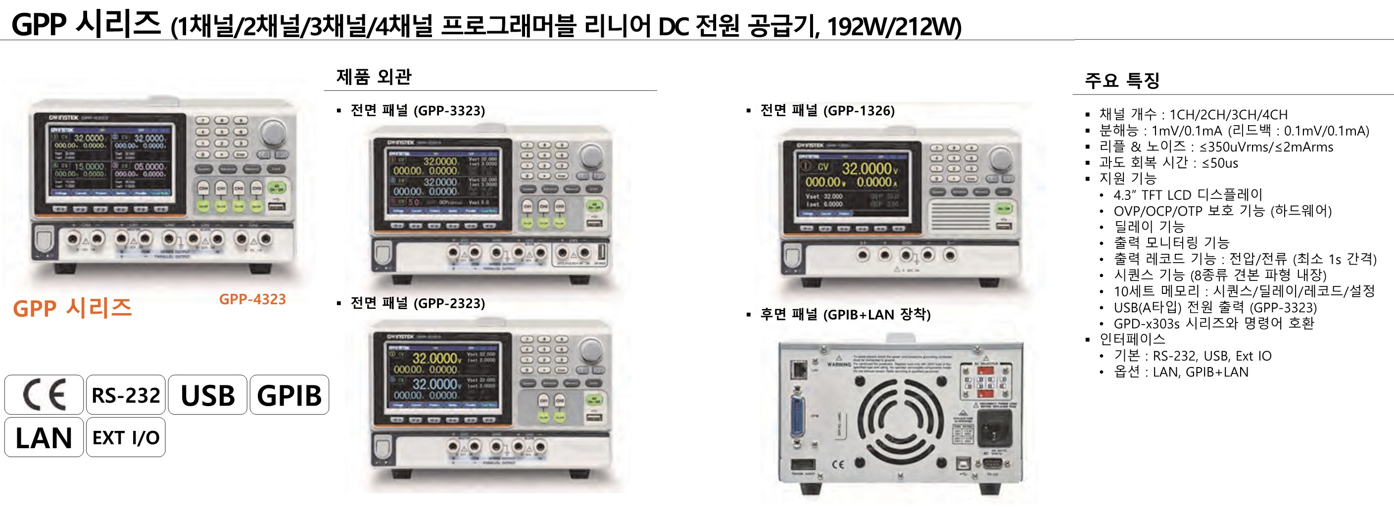GW INSTEK 굿윌 인스텍 굿윌인스텍 GPP-2323 다채널 프로그래머블 리니어 DC 전원공급기 – 굿맨시스템 (가격문의)