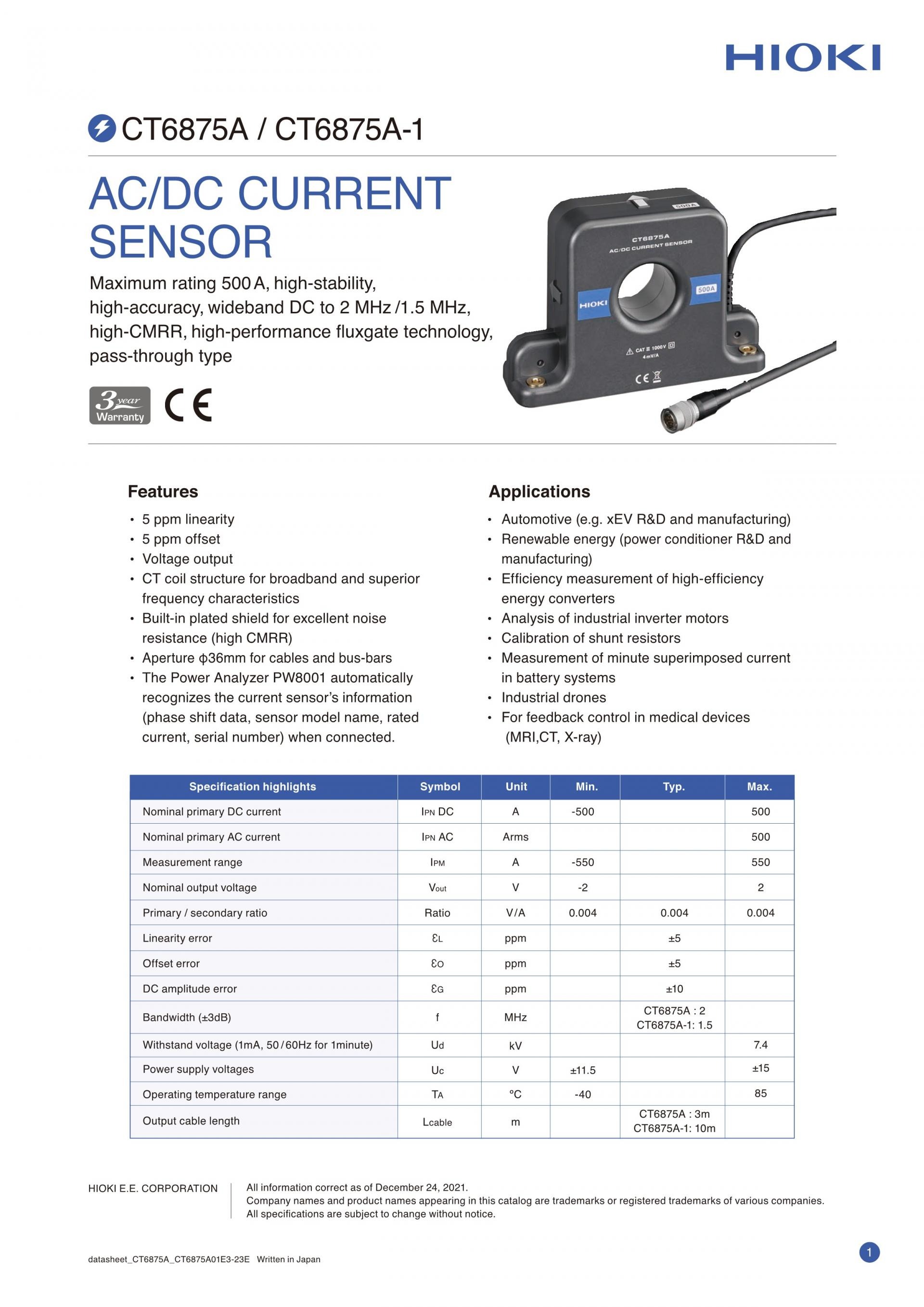 HIOKI 히오키 CT6875A AC/DC 커런트 센서 – 굿맨시스템 (가격문의)