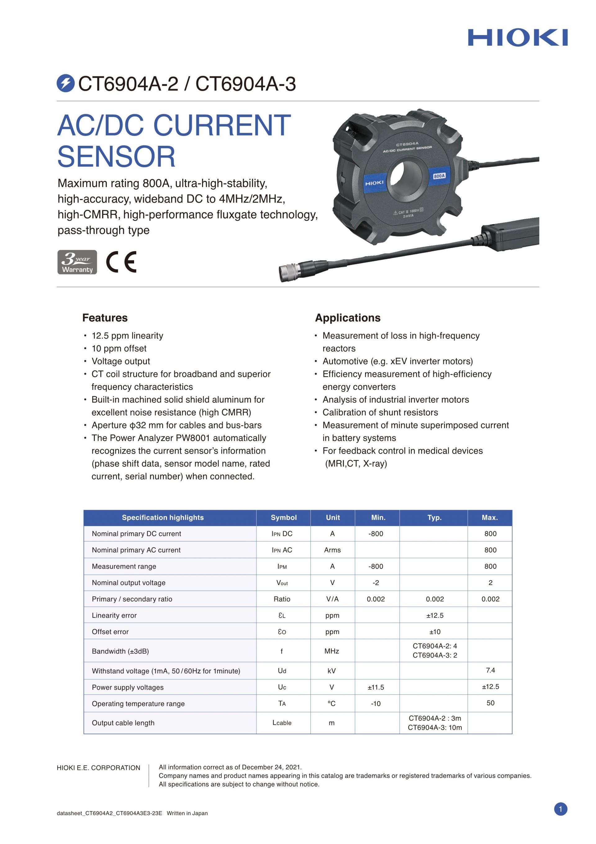 히오키 HIOKI CT6904A-2 & CT6904A-3 AC/DC 커런트 센서 – 굿맨시스템 (가격문의)