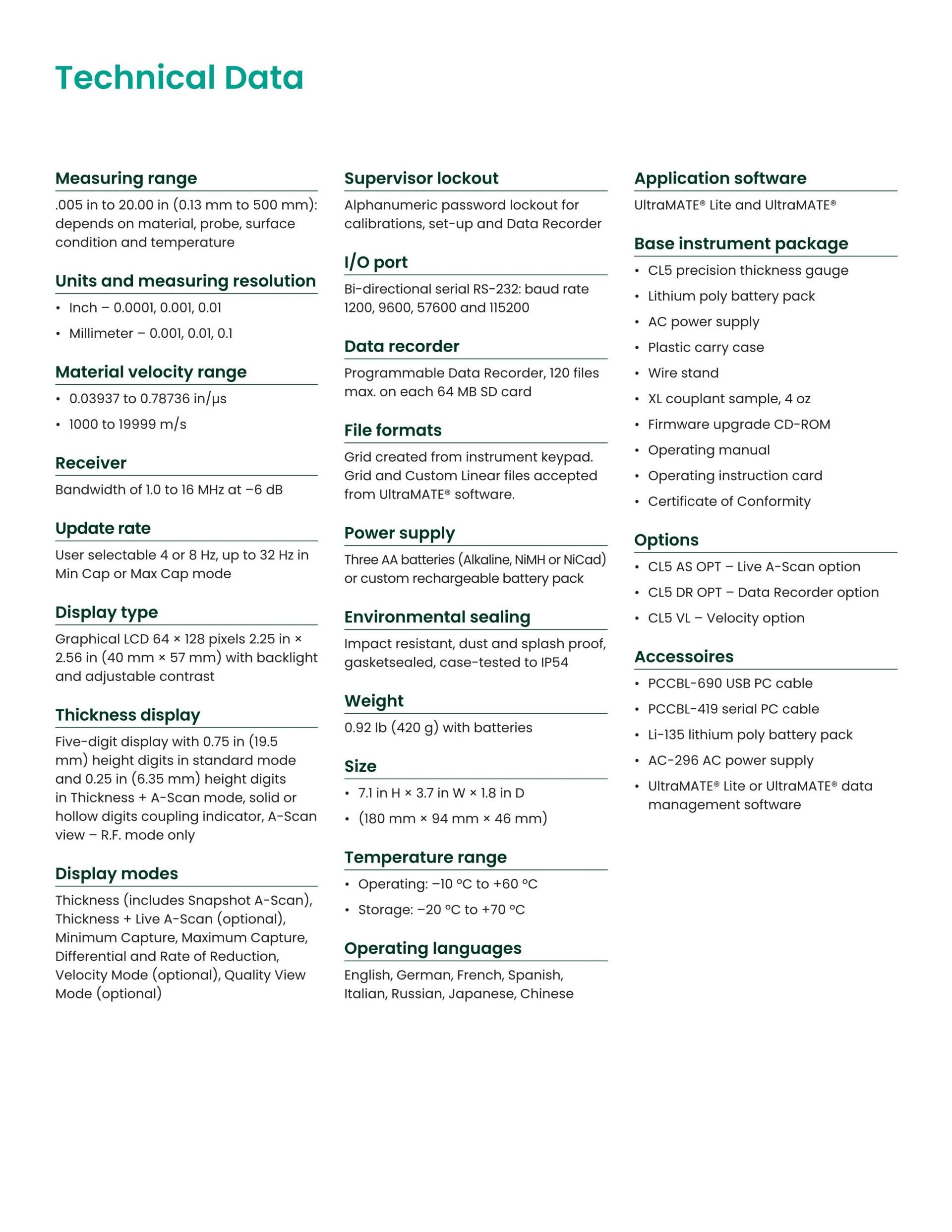 WAYGATE TECHNOLOGIES (웨이게이트 테크놀로지스) CL5 휴대용 초음파 두께 측정기 – (가격문의)