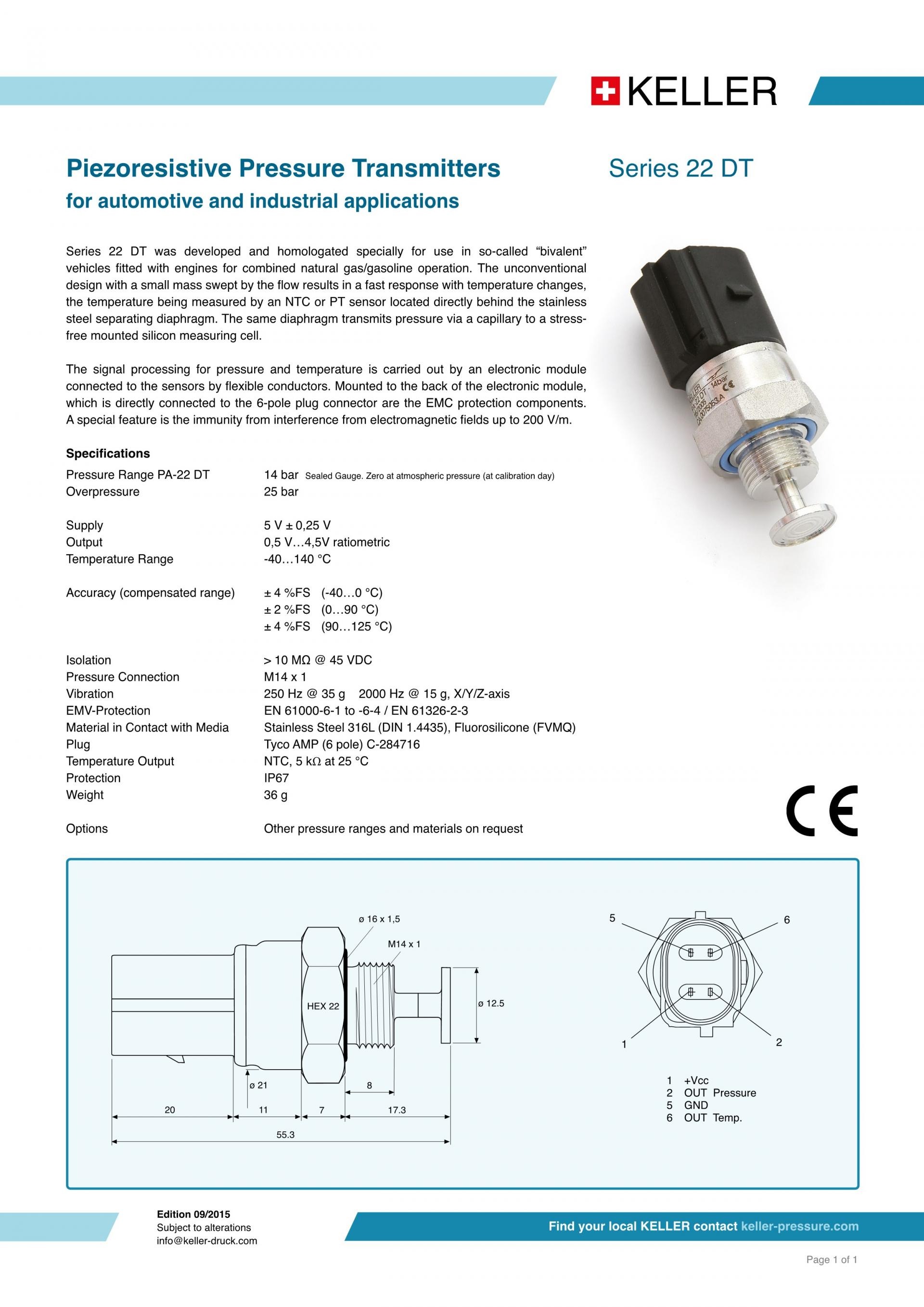 켈러 KELLER 22DT 특수목적용 압력 트랜스미터 자동차용 LNG APPLICATION ()